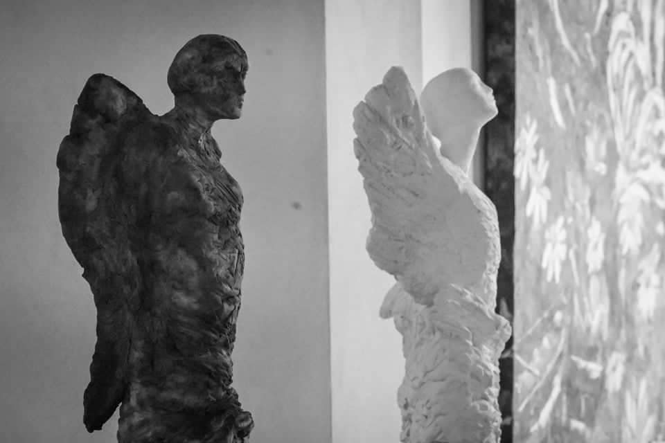 “I guardiani del sentiero” Angelo della luce Angelo della Terra Terracotta texture pietra  60x 20x20